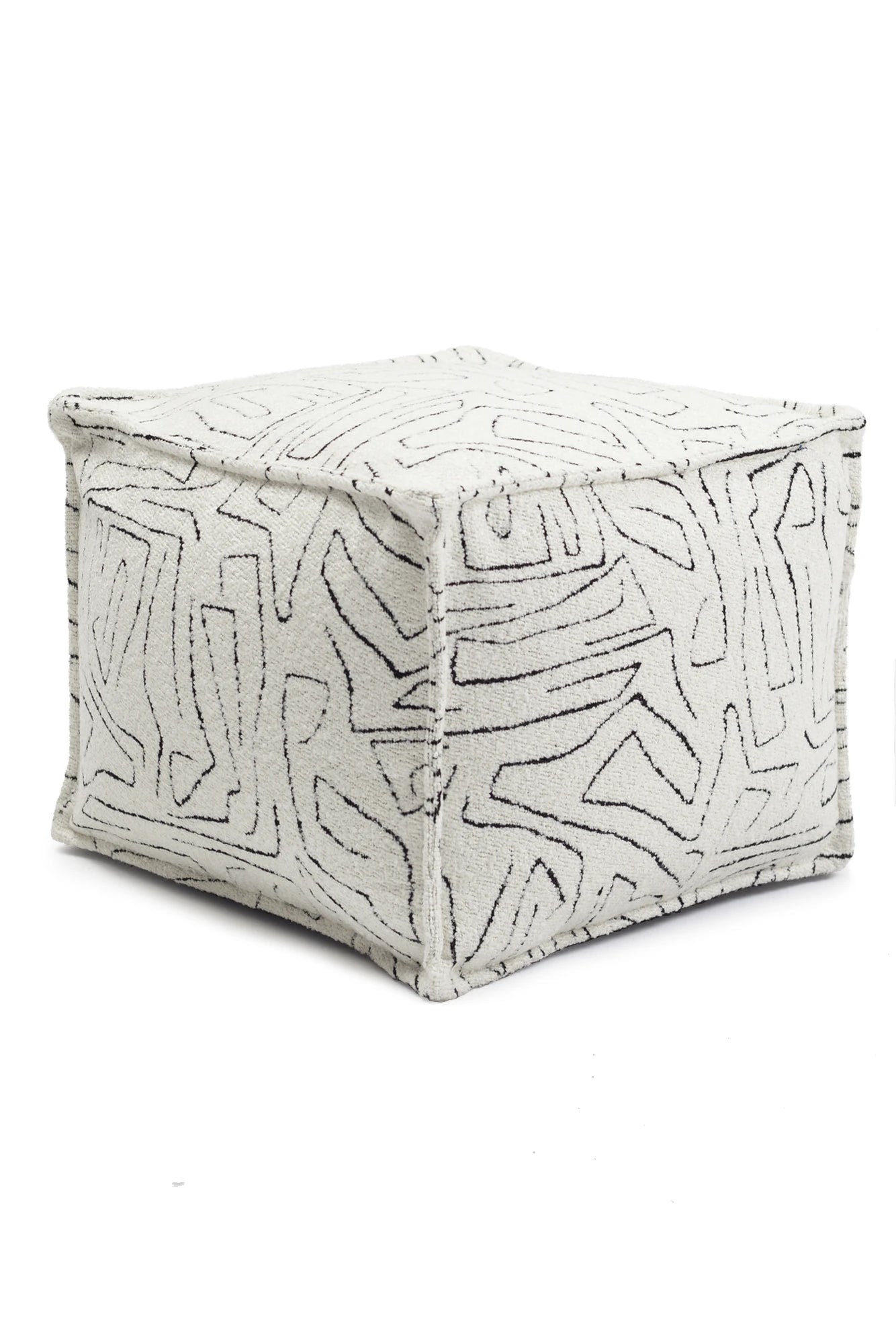 Amorf - Soyut Desenli Puf - Beyaz & Siyah